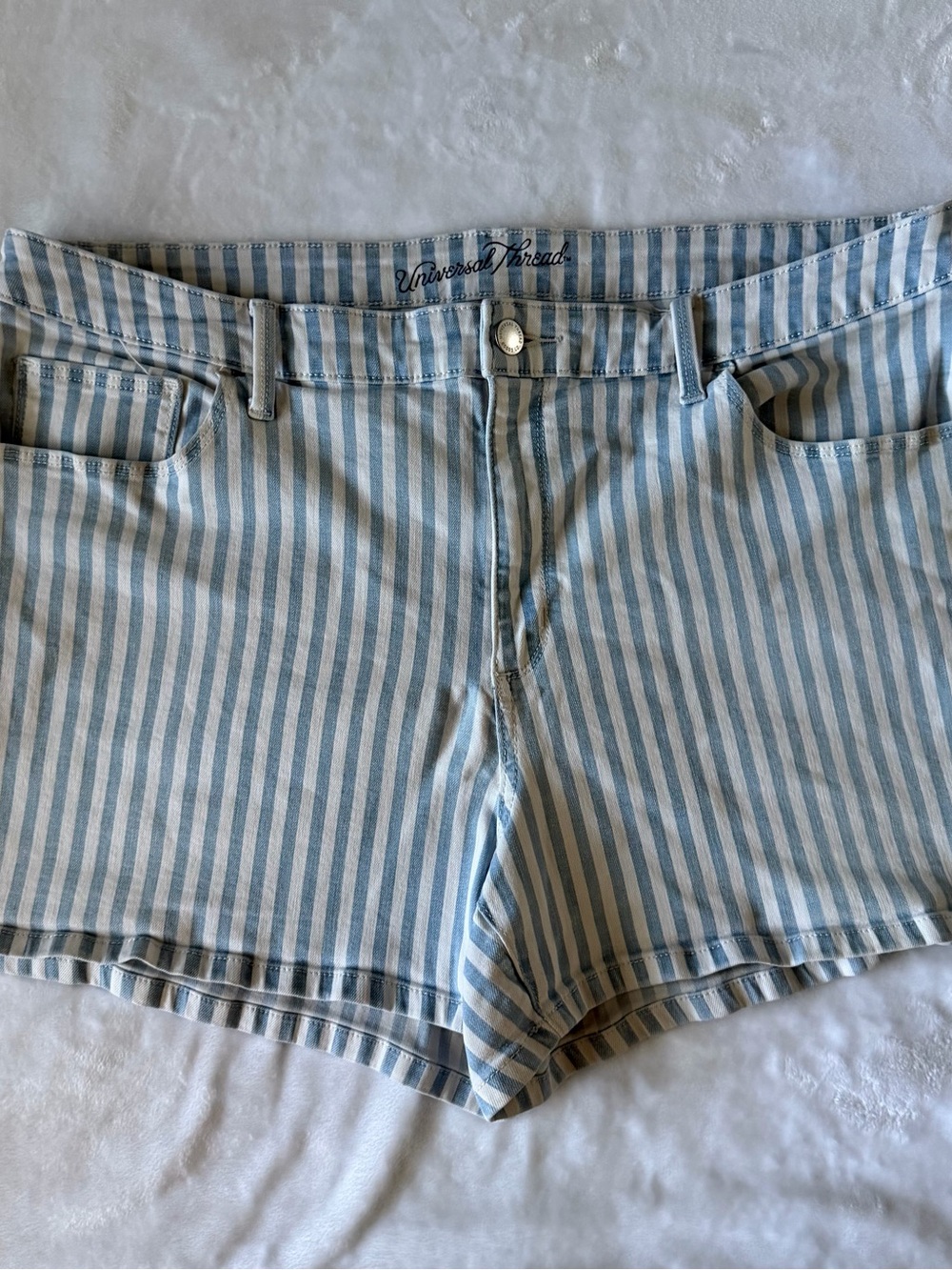 Universal Thread Light Blue and White Striped High-Rise Denim Shorts
